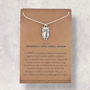 Necklace with a message/OWL pendant boho silver necklace/personalised jewelry/meaningful gift for her/gift for women/sister gift for mom