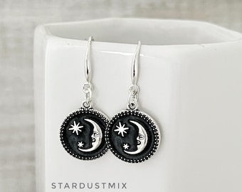 Quirky silver earrings Gift for her/Christmas gift Handmade jewelry/Handmade drop dangle earrings Gifts for women/Sun and Moon
