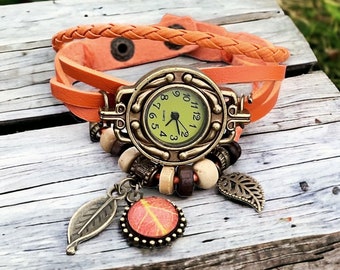 La pulsera de cuero de la mujeres, regalo para ella, relojes de las mujeres, reloj de señoras, reloj del boho, reloj de la vendimia, relojes