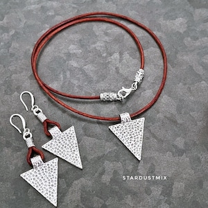 Handmade Jewelry set Necklace and earrings for women/Gift for her leather necklace/boho ethnic geometric earrings/Gift for women
