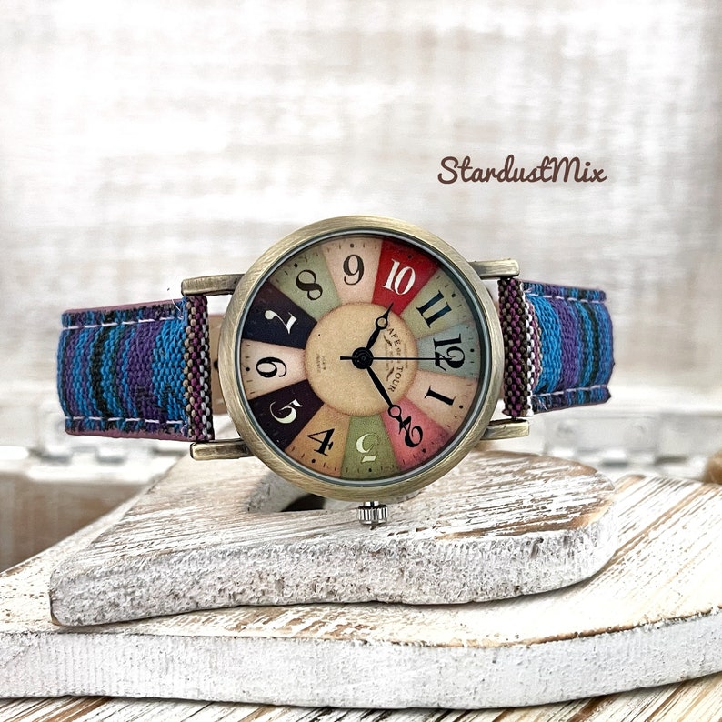 Watches for women gifts for her/Gift for him/Watch gift for women with quirky multicolour strap/Gift for mum/UK stock/boho and hippie Blue violet