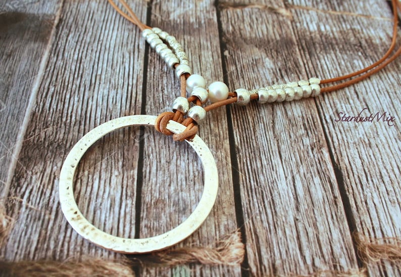 Leather Boho necklace boho jewelry gift for women beaded necklace gift for her sister gift for mom handmade jewelry beach bohemian jewelry
