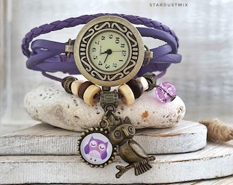 Watches for women gift for women/steampunk watch vintage gift for her/owl gifts/handmade jewelry/handmade gifts/womens watch leather access