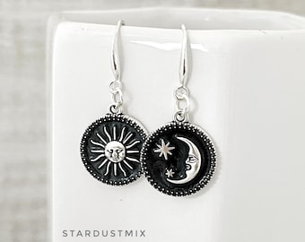 Earrings gift for her/Quirky silver earrings jewelry/Christmas gift Handmade jewelry/Handmade drop dangle earrings Gifts for women/Moon