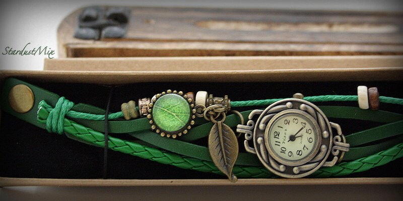 Green Multi-Strand Leather Bracelet Watch with Wing Charm il_fullxfull.7498405765_aanw.jpg main image 2