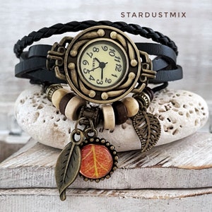 La pulsera de cuero de la mujeres, regalo para ella, relojes de las mujeres, reloj de señoras, reloj del boho, reloj de la vendimia, relojes