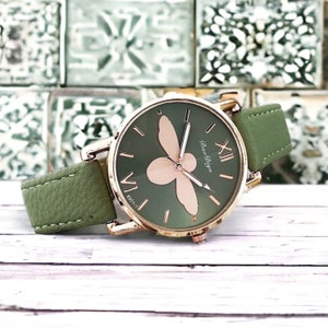 Watches for women with elegant honey bee design/Green dress watch/classy boho and hippie women’s watch/gift for her/gift for women/