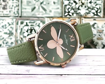 Watches for women with elegant honey bee design/Green dress watch/classy boho and hippie women’s watch/gift for her/gift for women/