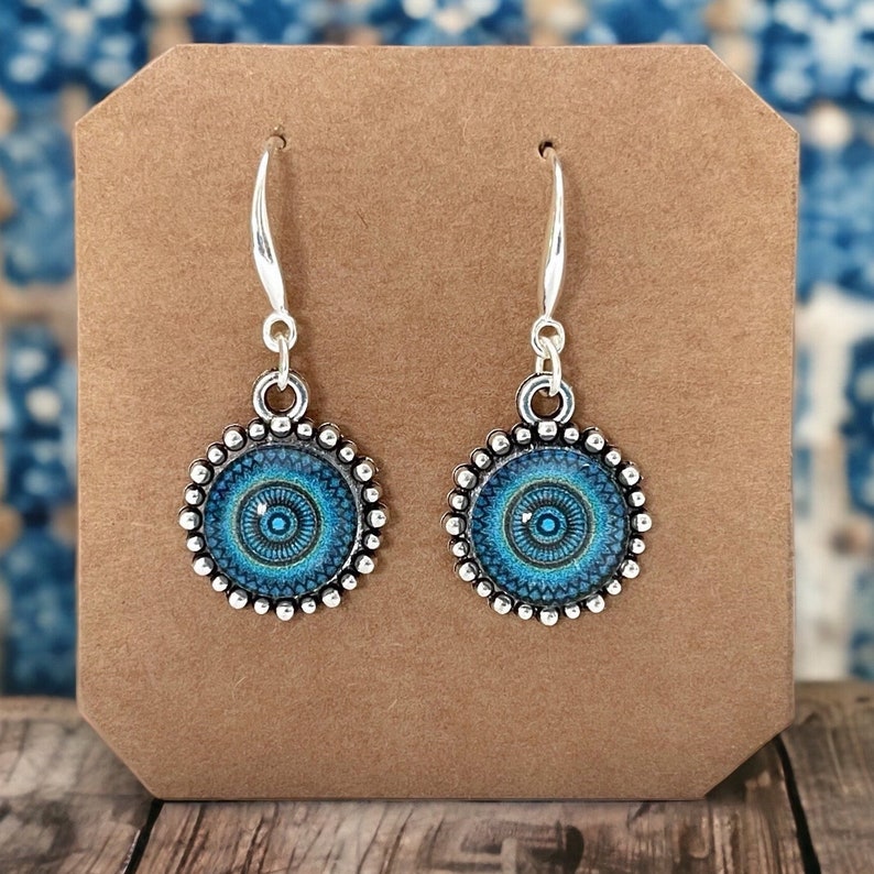 Sterling silver earrings/Blue Earrings for women/Gift for her/Handmade jewelry/minimalist boho earrings/dangle drop earrings/summer jewelry image 3