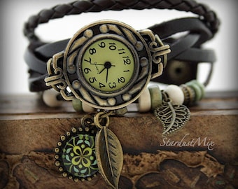 Gift for her/Steampunk leather watch for women/watches for women/Gift for mum/hippie watch/vintage style watch/best friend gift/bohemian