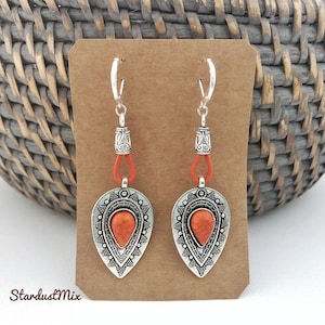 Lange Ohrringe für Frauen/Geschenk für sie boho Ohrringe/Ohrhänger handgemachter Schmuck/Ohrringe Geschenk für Frauen/Tropfen Ohrringe Orange