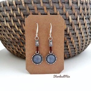Kolczyki/srebrne i vintage skórzane niebieskie kolczyki jeansowe/kolczyki boho/kolczyki wiszące boho/delikatne kolczyki/etniczne kolczyki dla kobiet zdjęcie 4