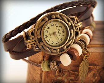 Montre femmes bracelet en cuir, cadeau pour elle, montres femmes, montre dames, montre-bracelet femmes, montre boho, montre vintage, montres