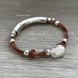 Bracelet/Leather and AntiqueSilver bracelet/Boho bracelet/handmade jewelry/beaded bracelet/gifts for her/summer jewelry