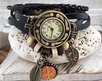 Womens Watch Leather Bracelet Vintage Watch Gift for Her