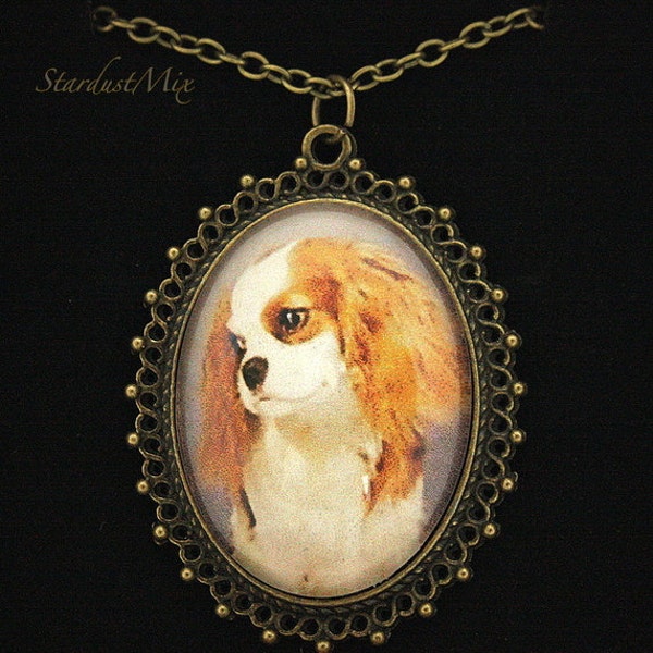 Je aime mon chien Cavalier King Charles Spanies long collier de chaîne de style vintage