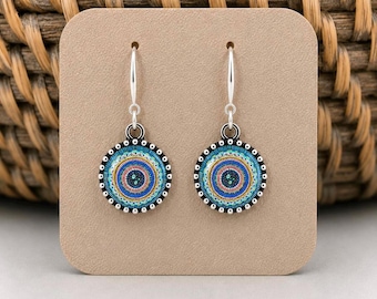 Turquoise Art Earrings Gift for her | Handmade Boho Art Jewelry
