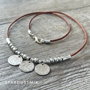 Necklace with Leather and antique silver beads and pendants/boho ethnic beaded necklace/handmade jewelry/Mother’s Day gifts for her
