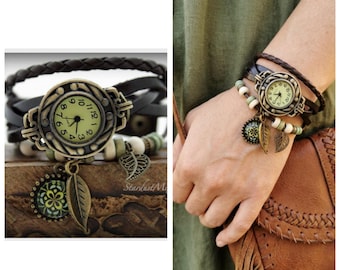 Gift for her/Steampunk leather watch for women/watches for women/Gift for mum/hippie watch/vintage style watch/best friend gift/bohemian