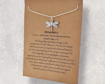 Necklace with a message, dragonfly pendant,boho necklace,personalised silver necklace,meaningful gift for her,gift for women,power necklace