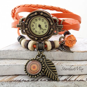 Womens watch gift for her/Leather bracelet watches for women/steampunk watch/boho hippie handmade jewelry/gift for women/summer jewelry