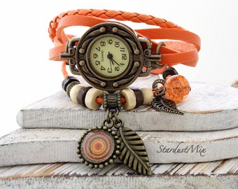 La pulsera de cuero de la mujeres, regalo para ella, relojes de las mujeres, reloj de señoras, reloj del boho, reloj de la vendimia, relojes