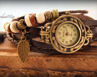 Montre femmes bracelet en cuir, cadeau pour elle, montres femmes, montre dames, montre-bracelet femmes, montre boho, montre vintage, montres