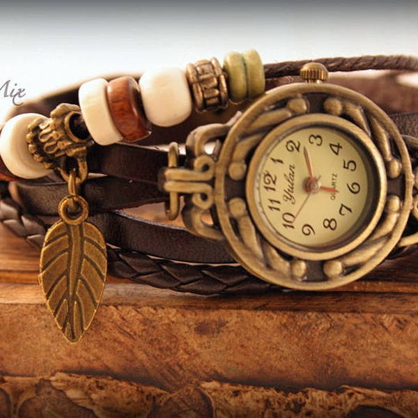 La pulsera de cuero de la mujeres, regalo para ella, relojes de las mujeres, reloj de señoras, reloj del boho, reloj de la vendimia, relojes