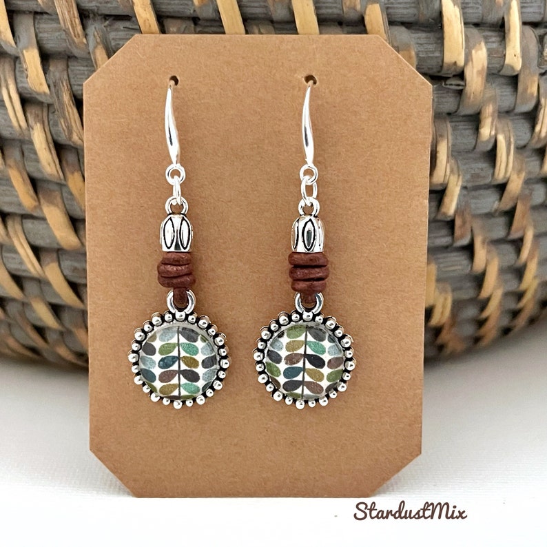 Earrings/silver and leather blue leaves earrings/long boho earrings for women/dangle earrings/bohemian earrings/dainty Earrings image 1