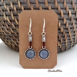 Kolczyki/srebrne i vintage skórzane niebieskie kolczyki jeansowe/kolczyki boho/kolczyki wiszące boho/delikatne kolczyki/etniczne kolczyki dla kobiet zdjęcie 7