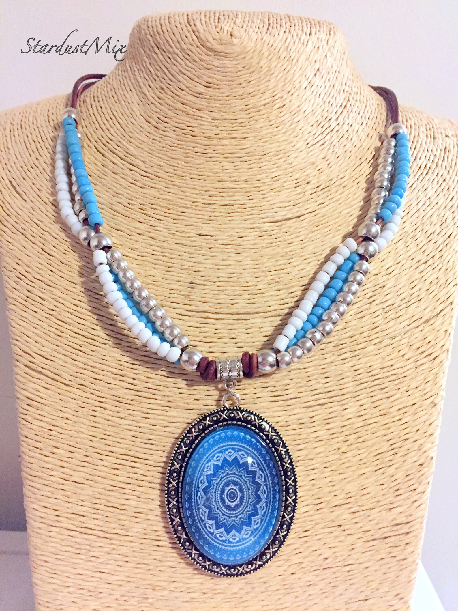Boho necklace boho jewelry bohemian necklace blue mandala Etsy