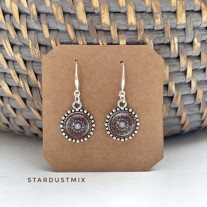Earrings for women gift for her/Handmade jewelry/Sterling silver minimalist boho earrings/dangle drop earrings/bohemian earrings Chocolate Brown
