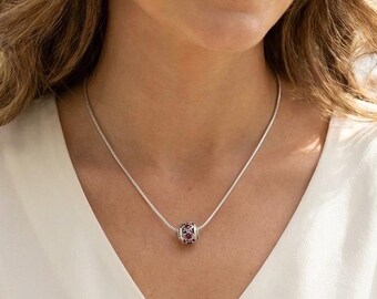 Silver necklace Christmas gift for her,Crystal Spacer Bead Pendant Gift for women,Handmade Minimalist Snake Chain,Everyday Layering Jewelry