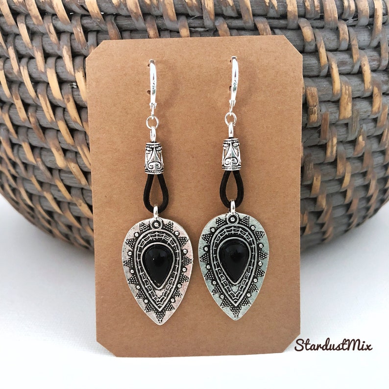 Long earrings for women/Gift for her boho earrings/dangle earrings handmade jewelry/earrings gift for women/drop earrings Black