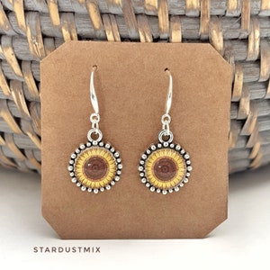 Earrings for women gift for her/Handmade jewelry/Sterling silver minimalist boho earrings/dangle drop earrings/bohemian earrings Yellow Sunflower