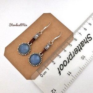 Kolczyki/srebrne i vintage skórzane niebieskie kolczyki jeansowe/kolczyki boho/kolczyki wiszące boho/delikatne kolczyki/etniczne kolczyki dla kobiet zdjęcie 2