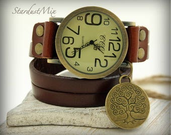 Tree of Life Leather Watch: Boho Womens Wristwatch