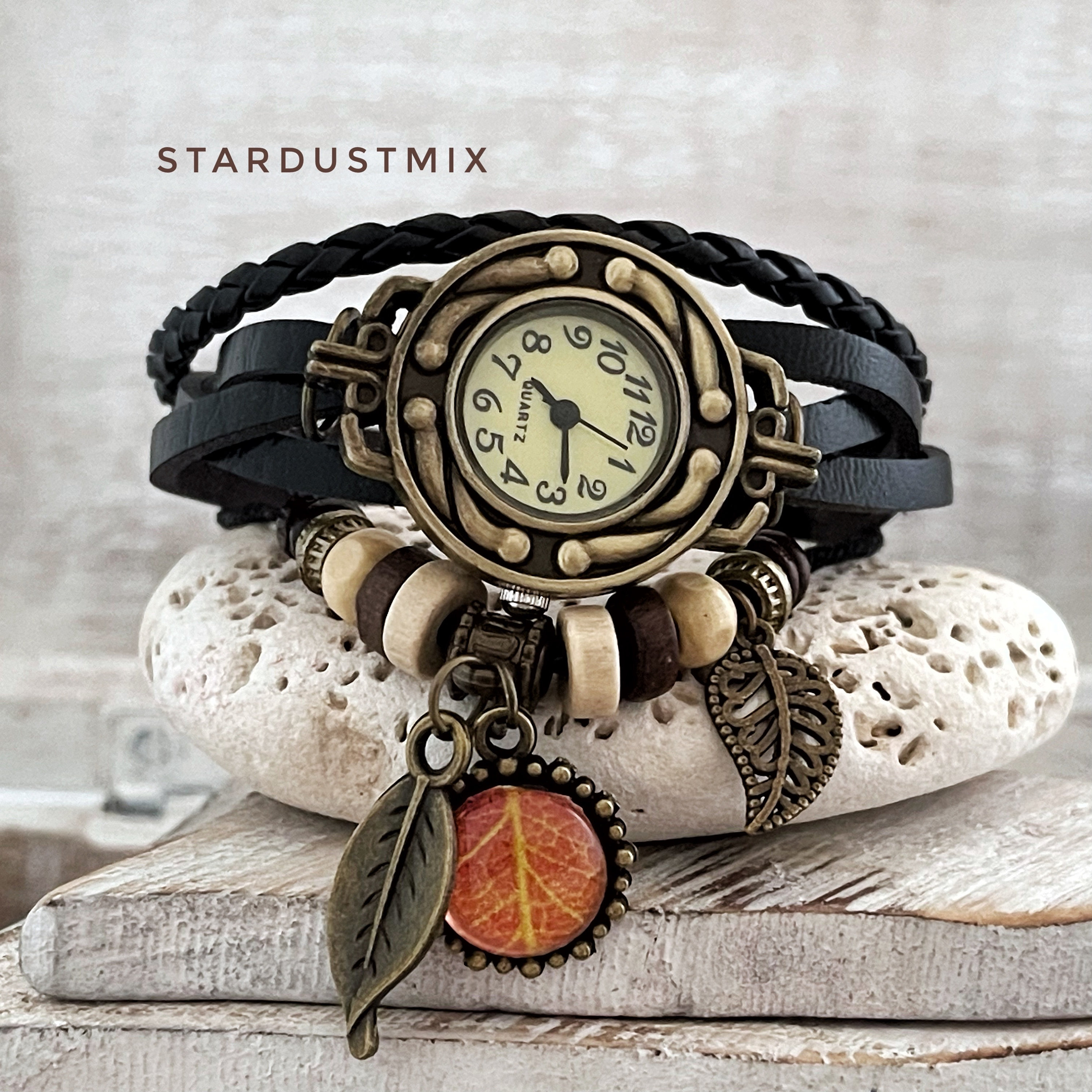 Womens Watch Leather Bracelet Vintage Watch Gift for Her 