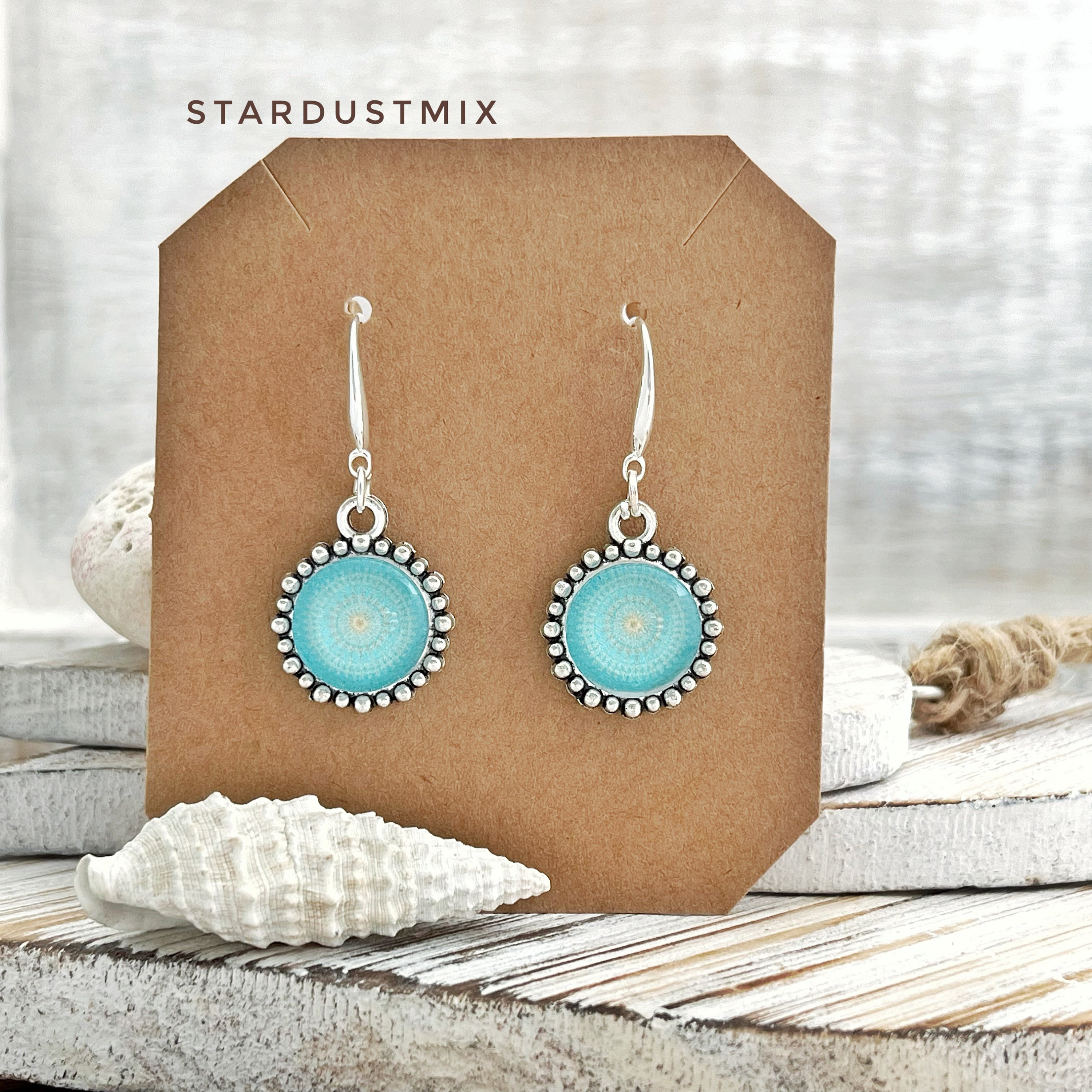 Handmade earrings gift for her/Handmade jewelry gifts for women/Blue Silver drop earrings dangle/Statement earrings Christmas gift for mom