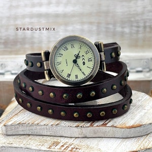 Womens watch/leather wrap around steampunk hippie watch/brown boho watch/gifts for her/gifts for women/vintage style bracelets watch