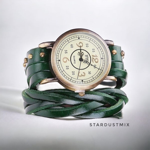 La pulsera de cuero de mujeres regalo para ella relojes de mujeres reloj de señoras reloj boho vendimia perlas naturales cuero y perlas