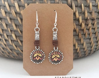 Boucles d'oreilles pour femmes/boucles d'oreilles argent et cuir/boucles d'oreilles boho/boucles d'oreilles pendantes/boucles d'oreilles boho faites à la main/boucles d'oreilles longues feuilles d'automne délicates