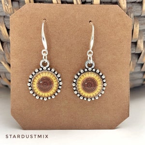Sterling silver Earrings for women gift for her/Sunflower earrings/Boho minimalist handmade jewelry/Antique silver dangle earrings