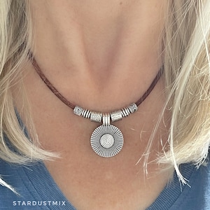 Necklace for women gift for her Antique silver and leather necklace/boho ethnic minimalist necklace/gift for women necklace