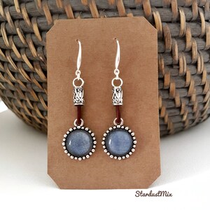 Kolczyki/srebrne i vintage skórzane niebieskie kolczyki jeansowe/kolczyki boho/kolczyki wiszące boho/delikatne kolczyki/etniczne kolczyki dla kobiet zdjęcie 8