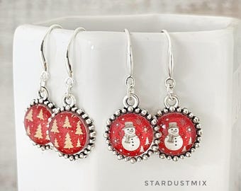 Handmade Christmas earrings gift for her/Handmade Christmas accessories gifts for women/Sterling Silver drop earrings dangle/Christmas