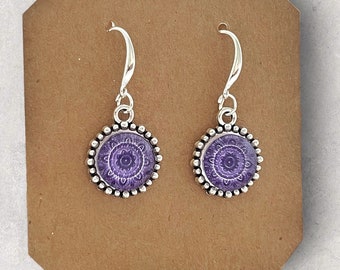 Fioletowe kolczyki dla kobiet, prezent dla niej/minimalistyczne kolczyki boho ze srebra próby 925/biżuteria ręcznie robiona/wiszące kolczyki/kolczyki boho