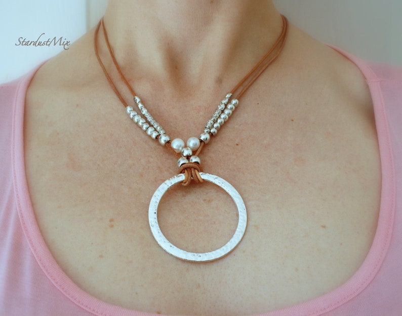 Leather Boho necklace boho jewelry gift for women beaded necklace gift for her sister gift for mom handmade jewelry beach bohemian jewelry