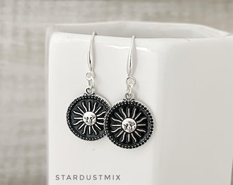 Gift for her Quirky silver earrings/Christmas gift Handmade jewelry/Handmade drop dangle earrings Gifts for women/Sun and Moon