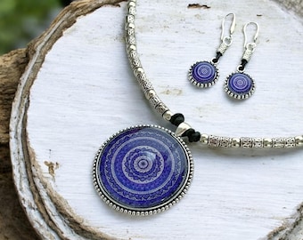 Handmade jewelry gift for her/purple necklace and earrings set/Beaded necklace/boho jewelry set/Gift for women summer jewelry/gift for mom